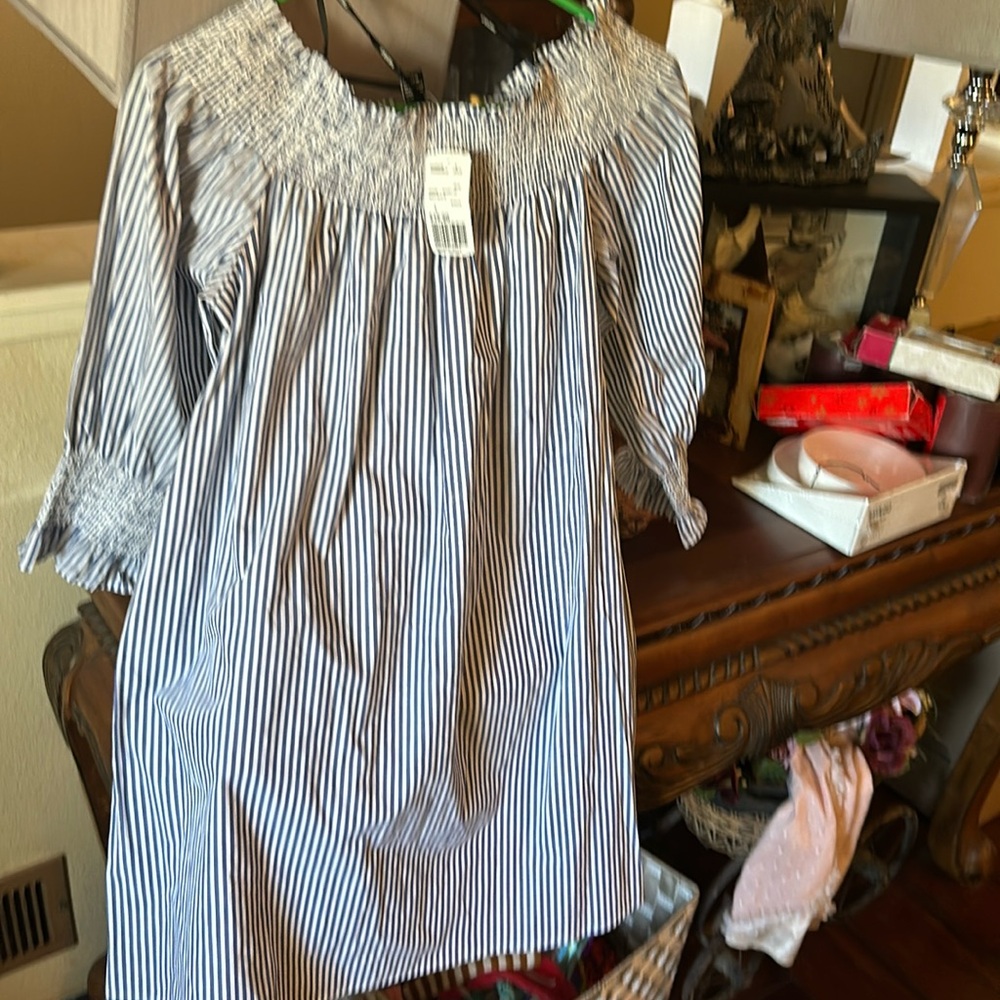 Forever 21 blue and white stripe off shoulder dress nwt